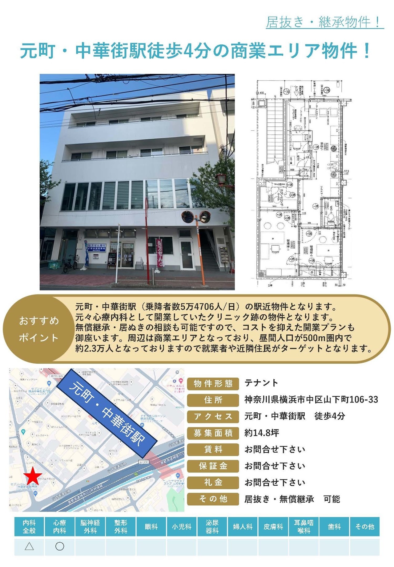 IH00002 元町・中華街駅徒歩4分の商業エリア物件